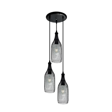 Három ágú rácsos burkolatú fekete függeszték