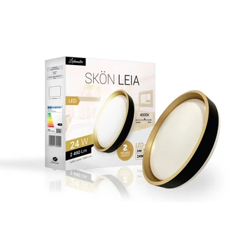 Skön Leia 24 W-os ø400 mm kerek natúr fehér, fekete-arany színű mennyezeti lámpa, IP20