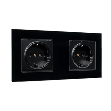GERMAN TYPE DOUBLE SOCKET 16A GLASS FRAME BLACK