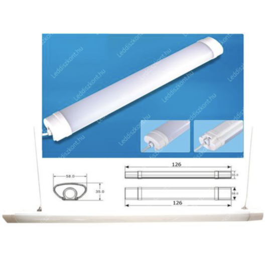 Led Tri-proof, IP65 vízálló ipari lámpa, 120 cm, 38W, 3750 lumen, 58mm, 4000K, közép fehér