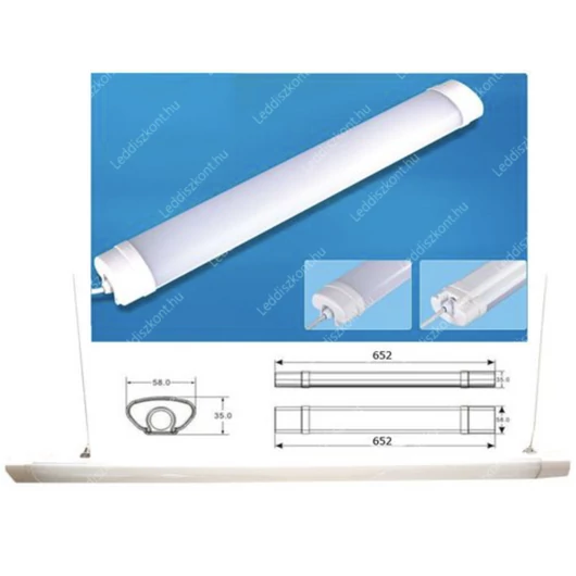 Led Tri-proof, IP65 vízálló ipari lámpa, 66 cm, 18W, 1860 lumen, 58mm, 4000K, közép fehér