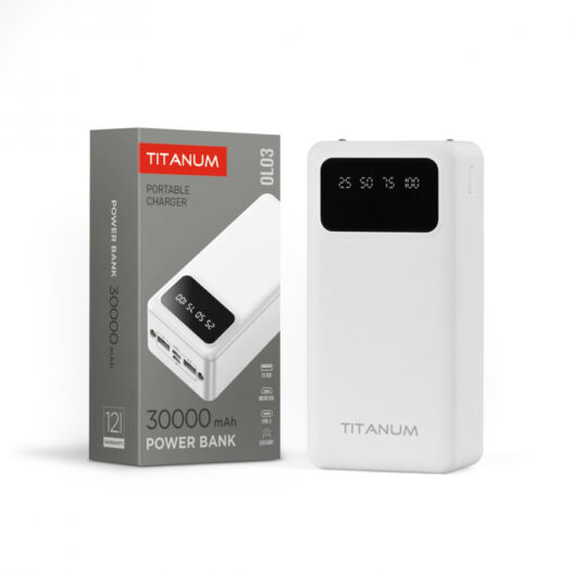 Videx TITANUM power bank, fehér színű, 30000mAh, OL03