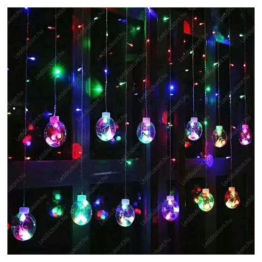LED függöny meleg fehér, 12 gömbbel, 108db multi color led