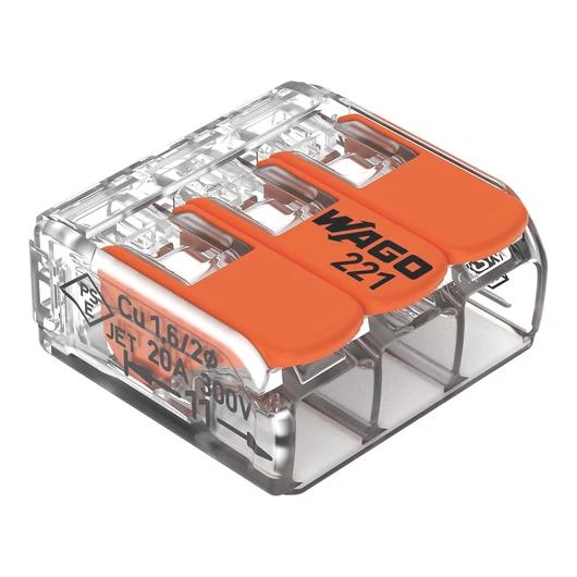 WAGO 221 CONNECTOR, 3 CONDUCTORS 0,5-6 MM2