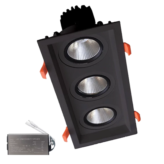 TRIPLE LED SPOT LIGHT 3X15W 230V 3000K BL+EMERGENCY KIT