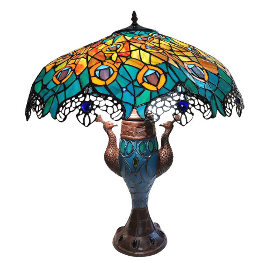 Image of Filamentled Peacock, Tiffany asztali lámpa - 68 cm