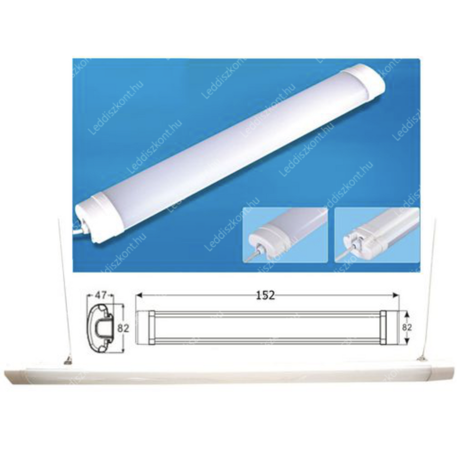 Led Tri-proof, IP65 vízálló ipari lámpa, 150 cm, 74W, 7450 lumen, 58mm, 4000K, közép fehér