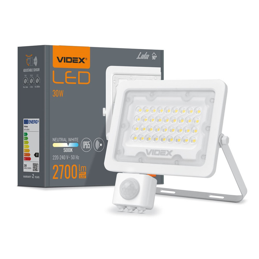 Videx F2e 30 W-os mozgásérzékelős natúrfehér LED reflektor Videx F2e 30 W-os mozgásérzékelős natúrfehér LED reflektor