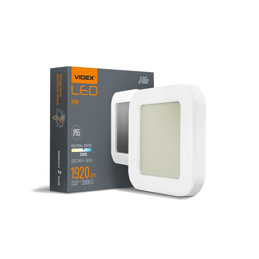 Image of Videx Vika 24 W-os 320x320mm négyzet alakú,fehér mennyezeti lámpa IP65-ös védettségű