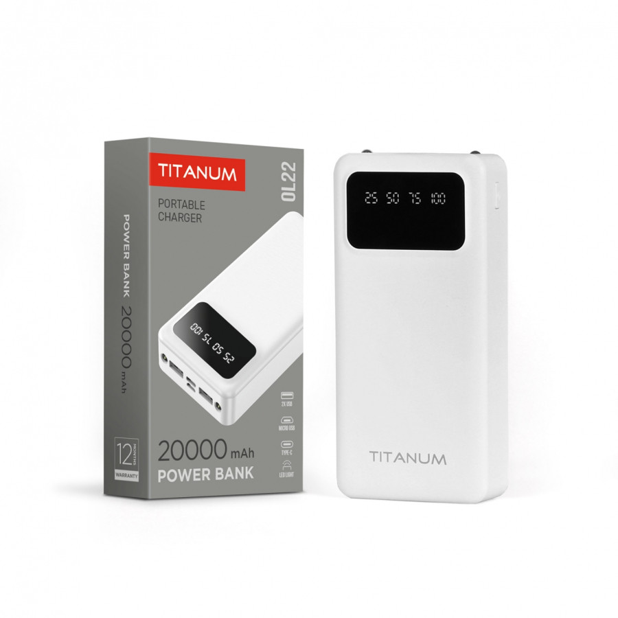 Videx TITANUM power bank, fehér színű, 20000mAh, OL22