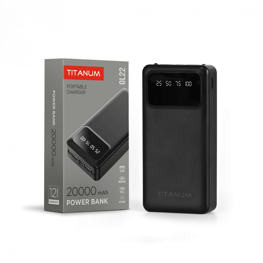 Videx TITANUM power bank, fekete színű, 20000mAh, OL22 Videx TITANUM power bank, fekete színű, 20000mAh, OL22
