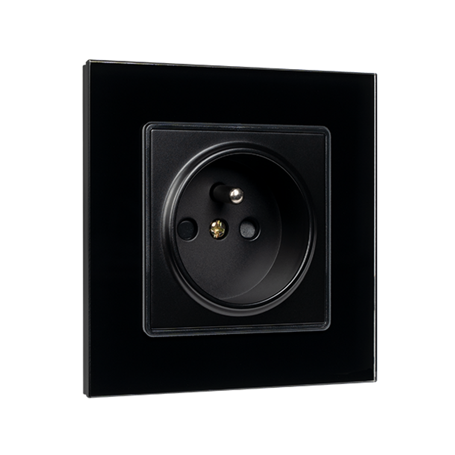 Image of FRENCH TYPE SOCKET 16A GLASS FRAME BLACK
