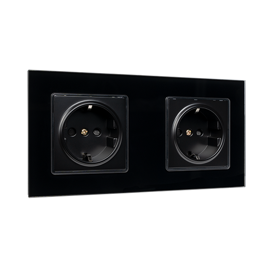 Image of GERMAN TYPE DOUBLE SOCKET 16A GLASS FRAME BLACK