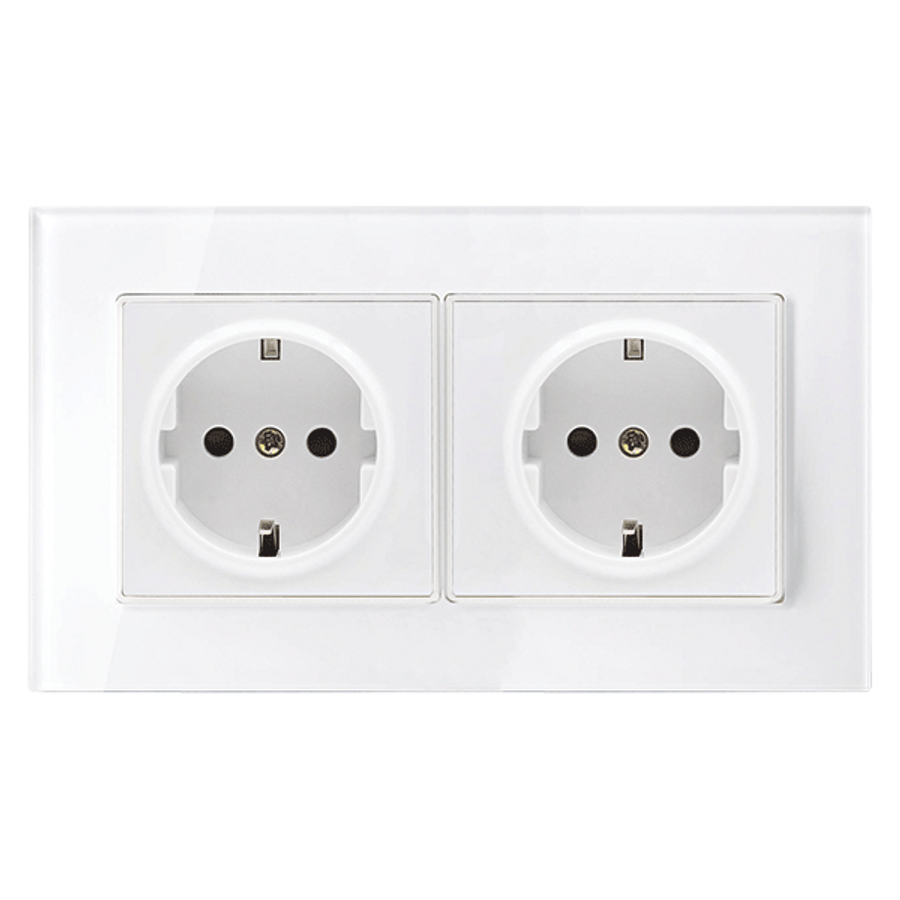 Image of GERMAN DOUBLE SOCKET 16A GLASS FRAME WHITE+C. BOX