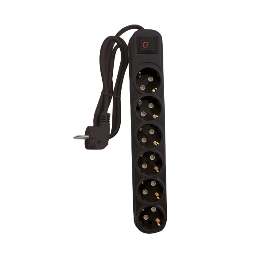 MULTIPLUG SIXFOLD 5M H05VV-F 3G1.5MM2, BLACK