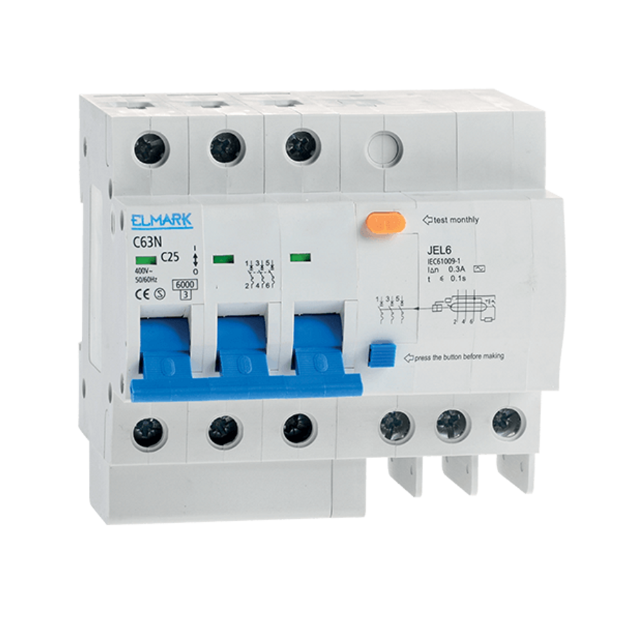 Image of KOMBINÁLT ELEKTRONIKUS ÁRAMVÉDŐ KAPCSOLÓ JEL6 C40 3P 40A/30MA