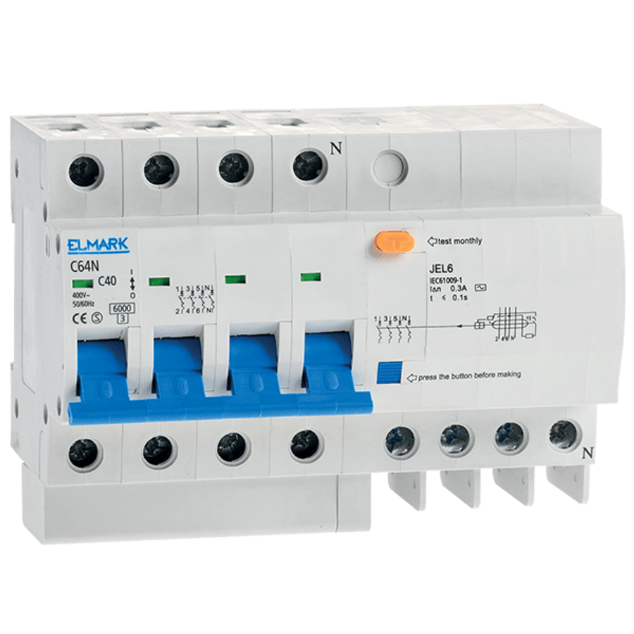 Image of KOMBINÁLT ELEKTRONIKUS ÁRAMVÉDŐ KAPCSOLÓ JEL6 C50 3P+N 50A/300MA