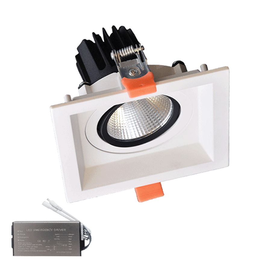 Image of SQUARE LED SPOT LIGHT 30W 230V 3000K WH+EMERGENCY KIT